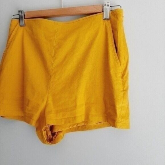 LEITH | Nordstrom Linen Blend High Waisted Yellow Shorts Sz S - Picture 4 of 11